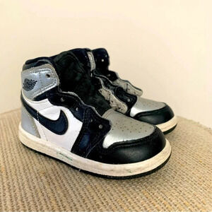 Kids Nike Air Jordan High Top Sneakers  Black Silver 6